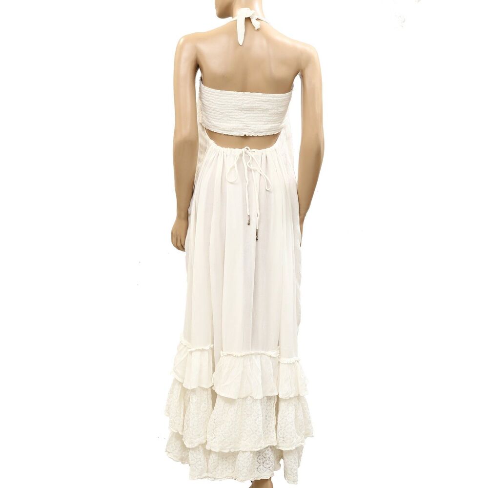 Free People Free-Est Kauri Maxi Dress Gauze Smocked Halter Tiered Lace S 287751 - Picture 8 of 9